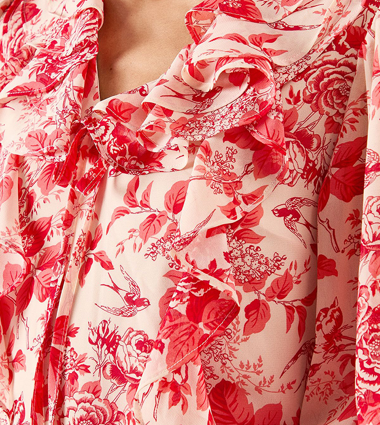 Floral Ruffle Tie Detail Layered Dress