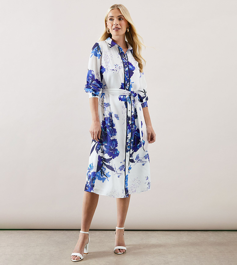 Petite Printed Belted Shirt Dress