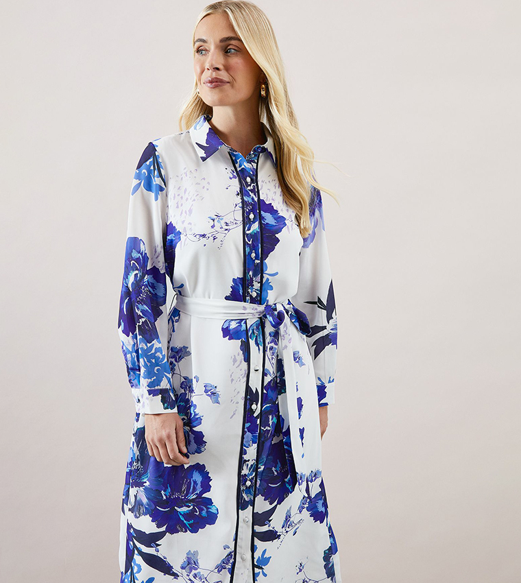Petite Printed Belted Shirt Dress