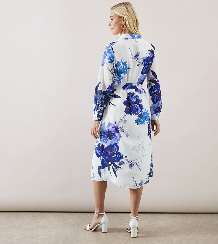 Petite Printed Belted Shirt Dress