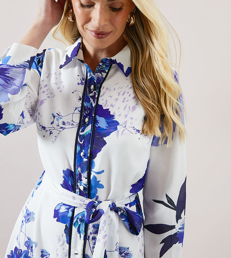 Petite Printed Belted Shirt Dress