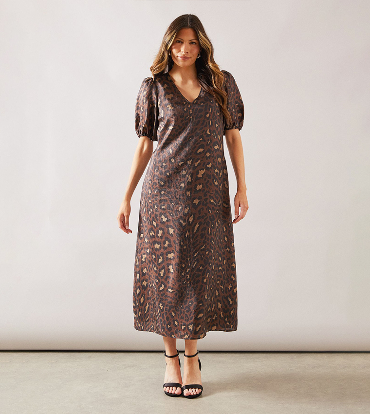 Buy Wallis Leopard Organza Pocket Midaxi Dress In Brown | 6thStreet UAE
