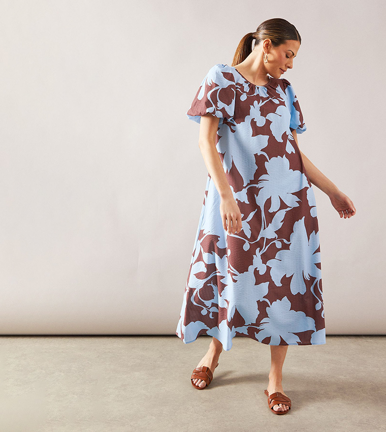 Floral Printed Tie Back Midi Dress