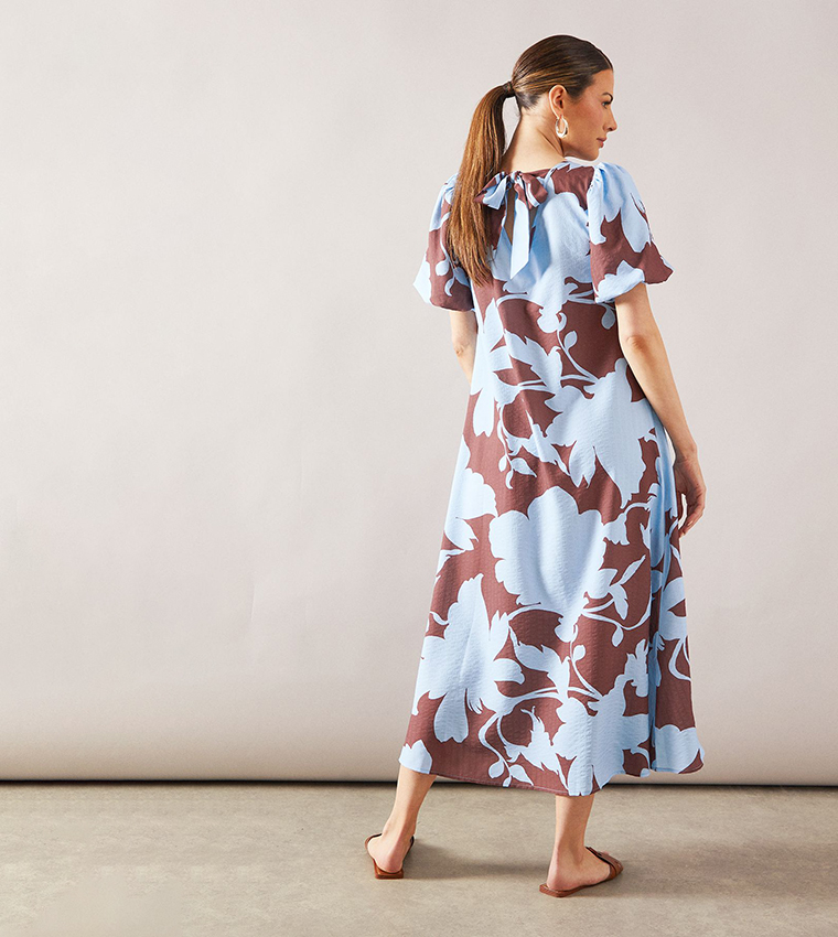 Floral Printed Tie Back Midi Dress