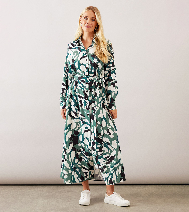 Petite Abstract Button Through Midi Shirt Dress