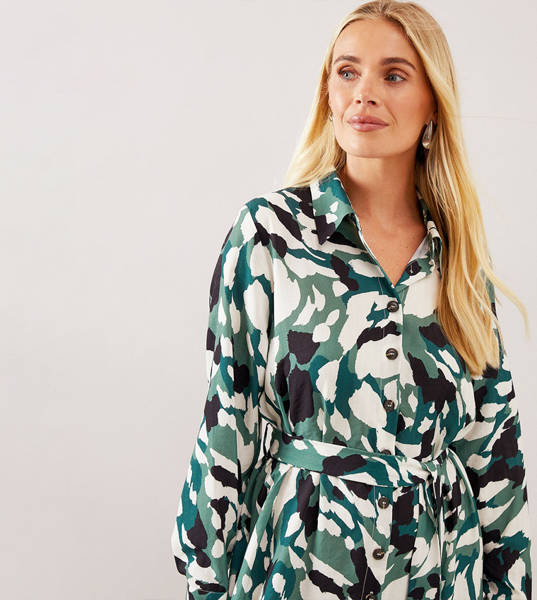 Petite Abstract Button Through Midi Shirt Dress