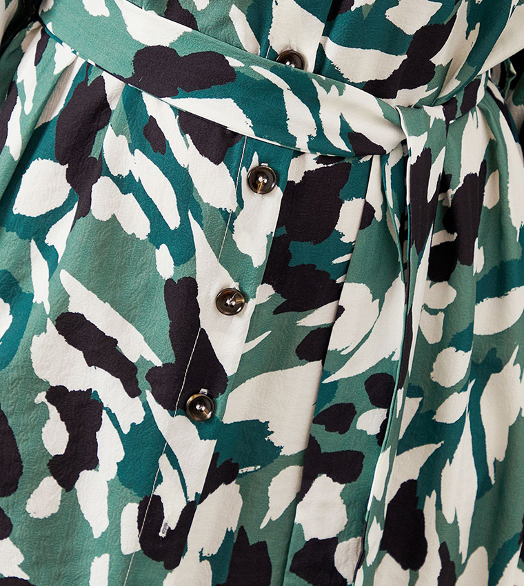 Petite Abstract Button Through Midi Shirt Dress