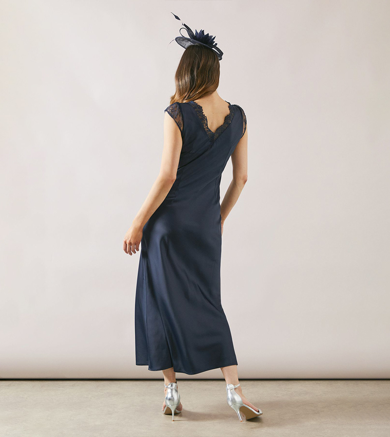 Satin Lace Trim Bias Midaxi Dress