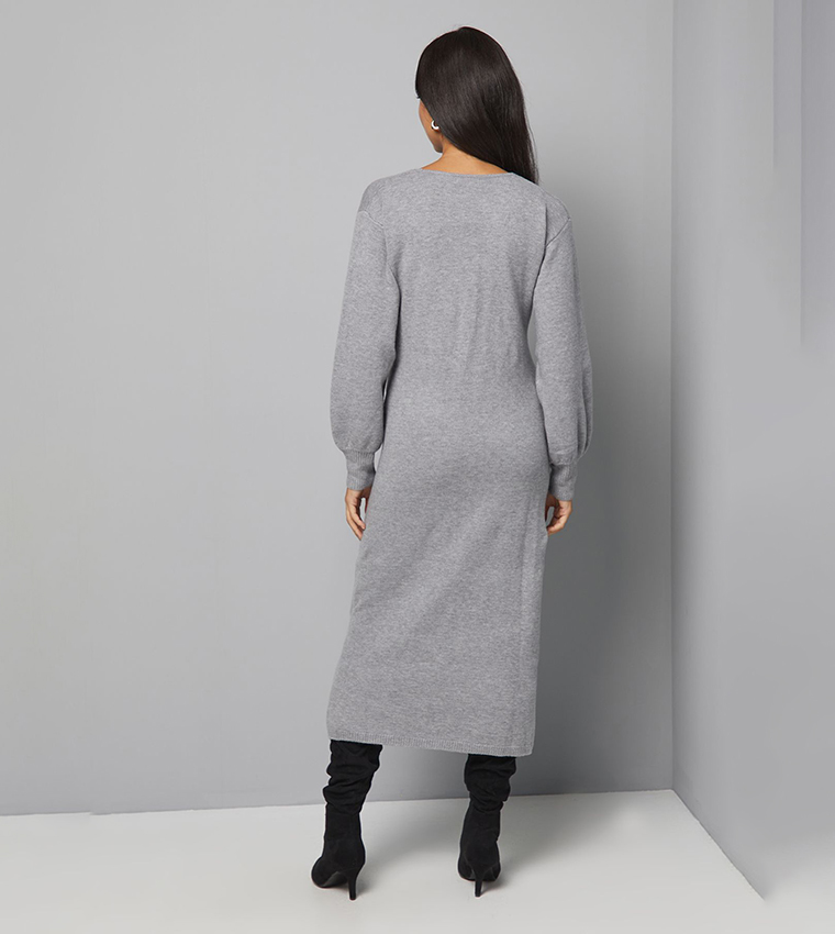 Long Sleeves Slouchy Wrap Midi Dress