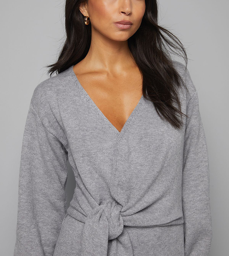 Long Sleeves Slouchy Wrap Midi Dress