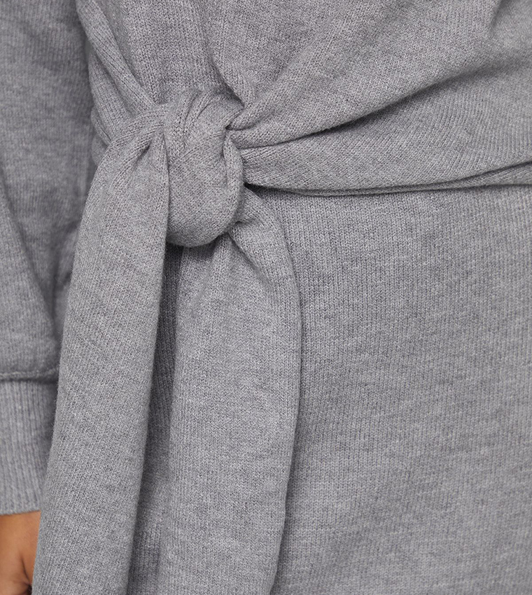 Long Sleeves Slouchy Wrap Midi Dress