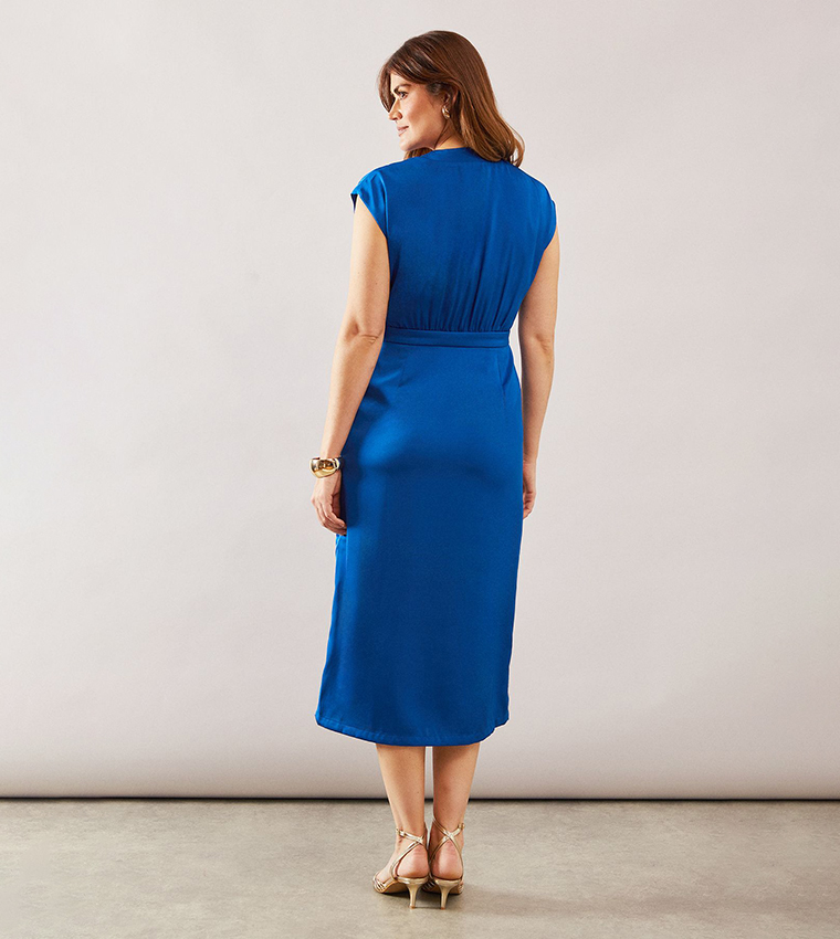 Satin Sleeveless Wrap Midi Dress