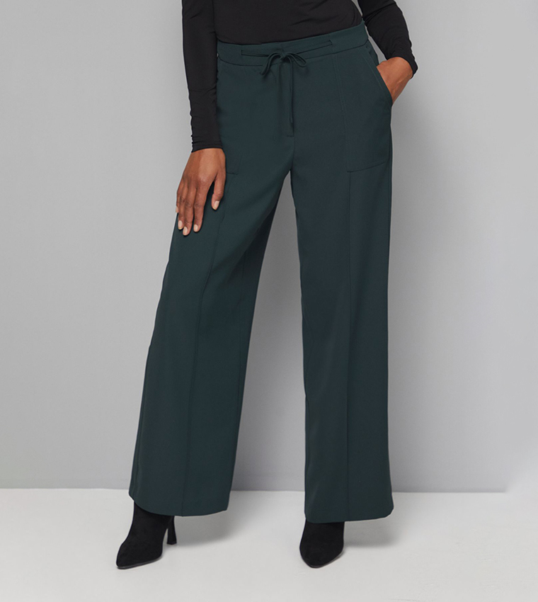 Patch Pocket Tie Waist Utility Straight Fit Trousers