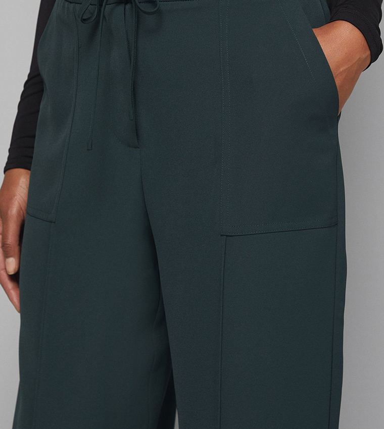 Patch Pocket Tie Waist Utility Straight Fit Trousers