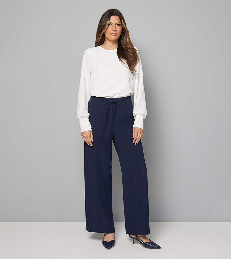 Patch Pocket Tie Waist Utility Straight Fit Trousers