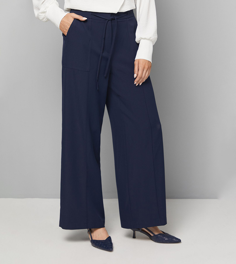 Patch Pocket Tie Waist Utility Straight Fit Trousers