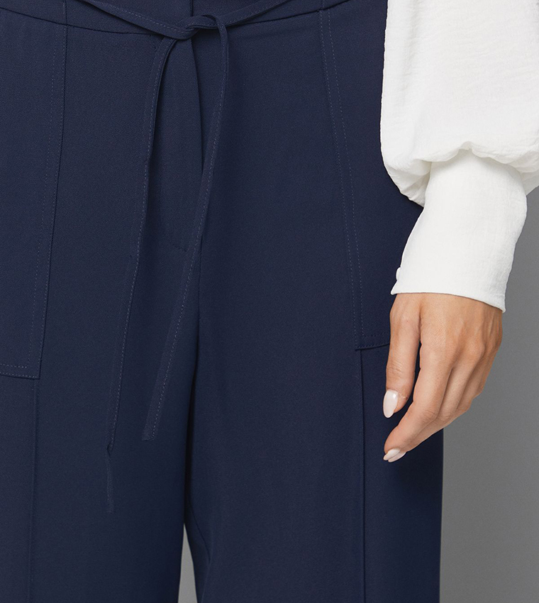 Patch Pocket Tie Waist Utility Straight Fit Trousers