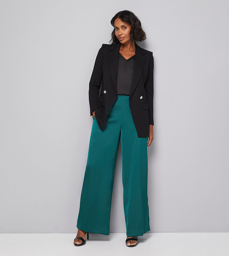 Side Seam Detail Wide Leg Trousers