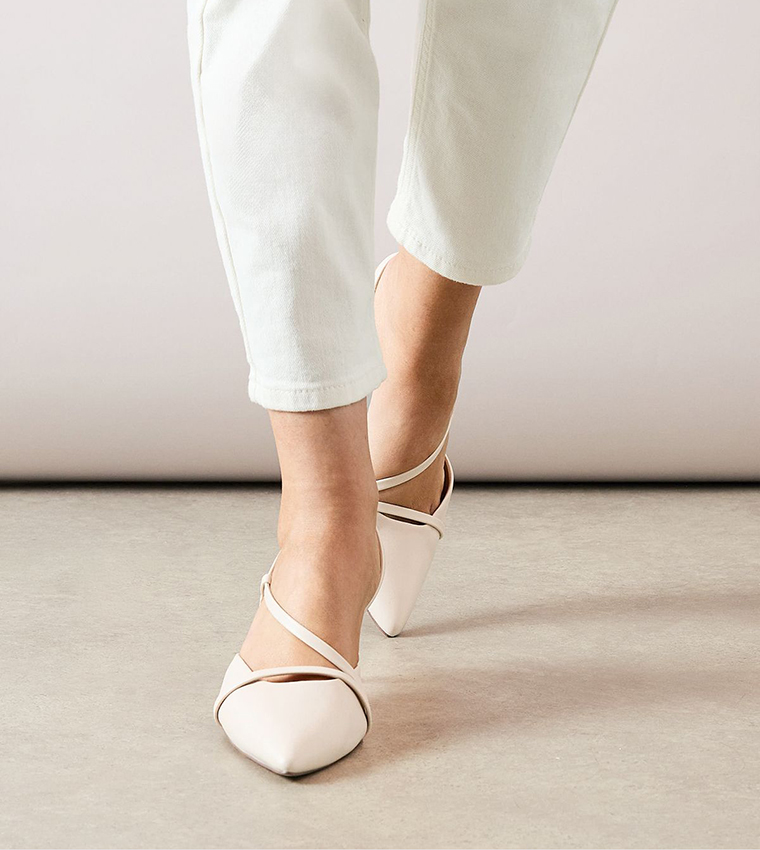 Ellie Faux Leather Asymmetric Strap Slingback Kitten Heel Pumps