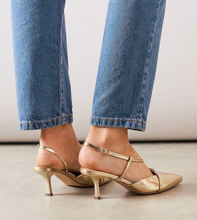 Ellie Faux Leather Slingback Kitten Heel Pumps