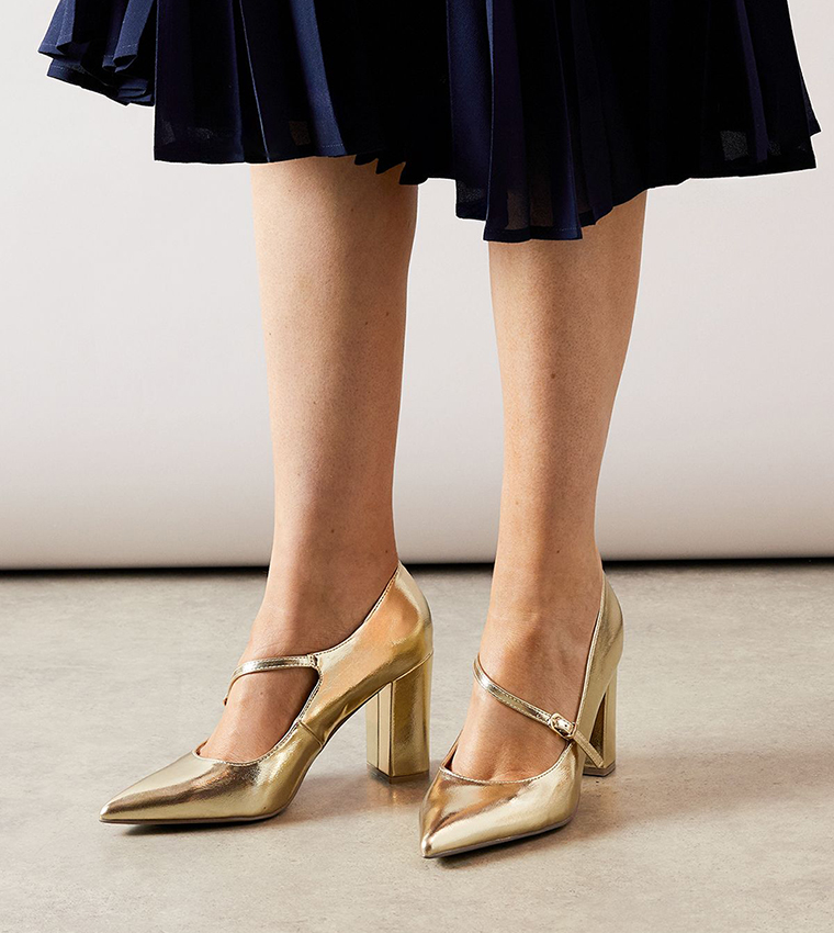 Elodie Faux Leather Pointed High Block Heel Pumps