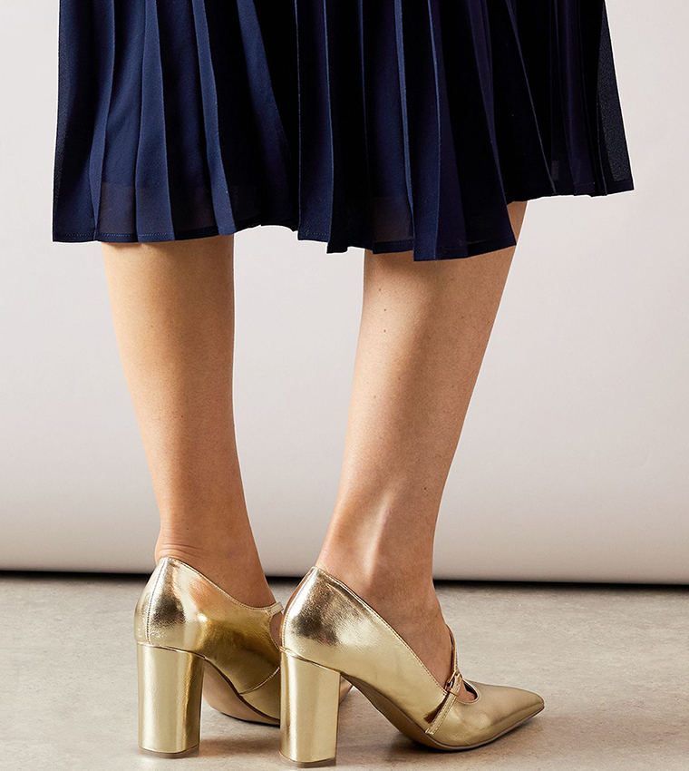 Elodie Faux Leather Pointed High Block Heel Pumps