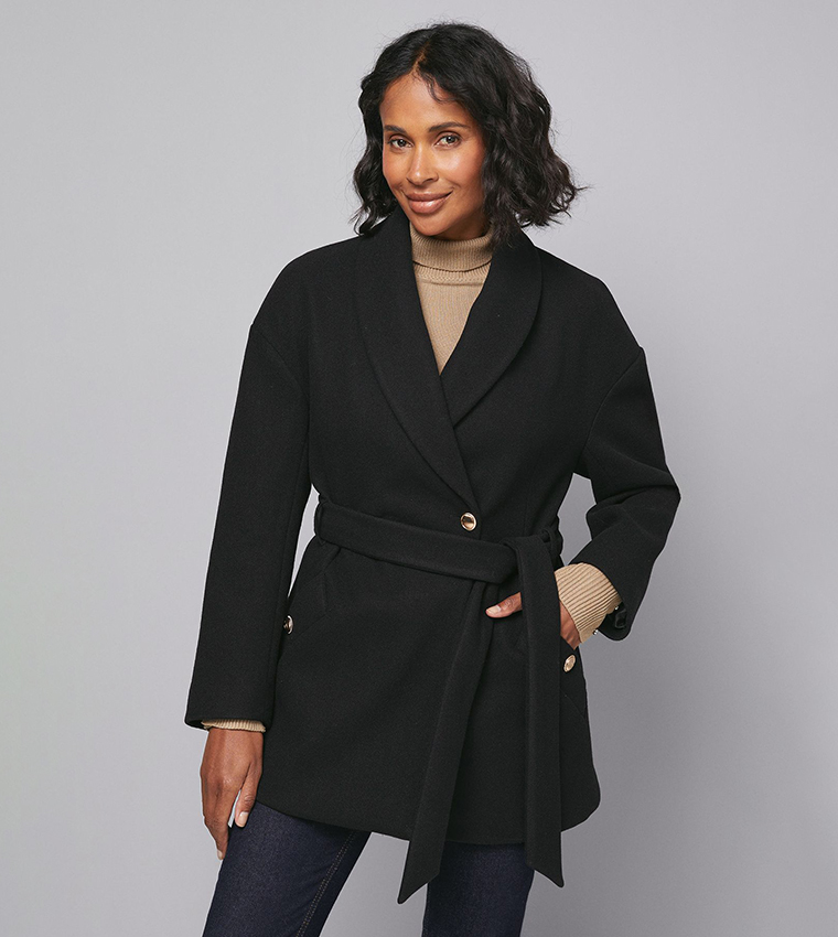 جاكيت بكم طويل بياقة شال 