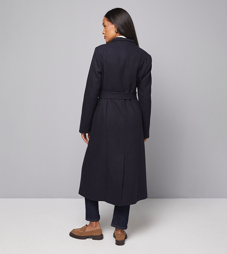 Solid Long Sleeves Belted Maxi Coat