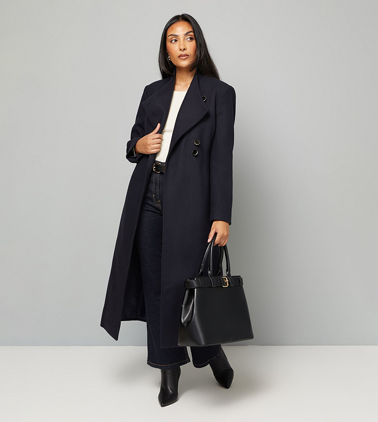 Petite Belted Long Sleeves Coat