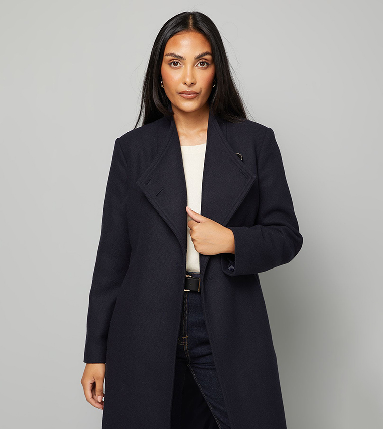 Petite Belted Long Sleeves Coat