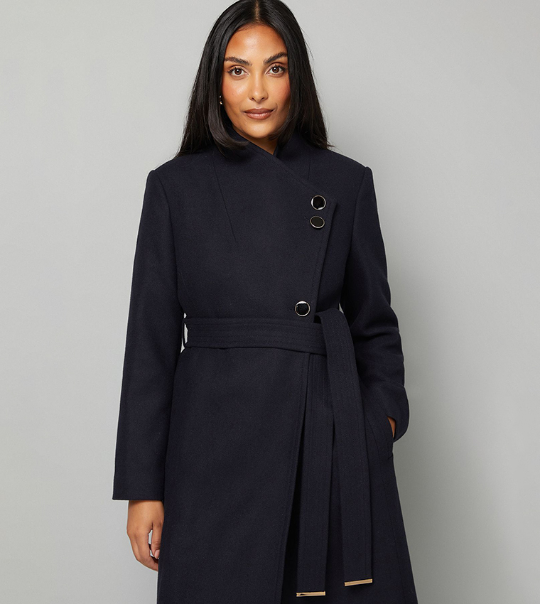 Petite Belted Long Sleeves Coat