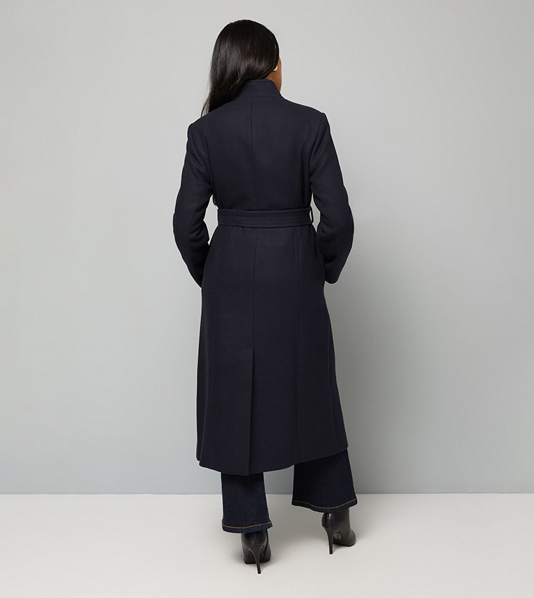 Petite Belted Long Sleeves Coat