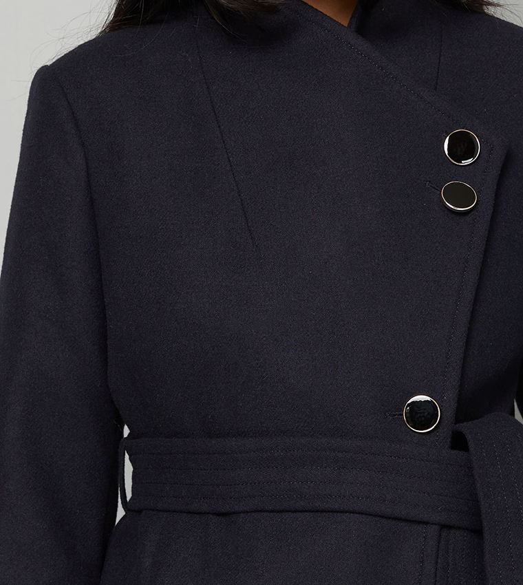 Petite Belted Long Sleeves Coat