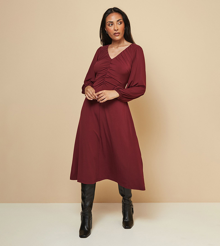 Petite Gathered Front Jersey Midi Dress