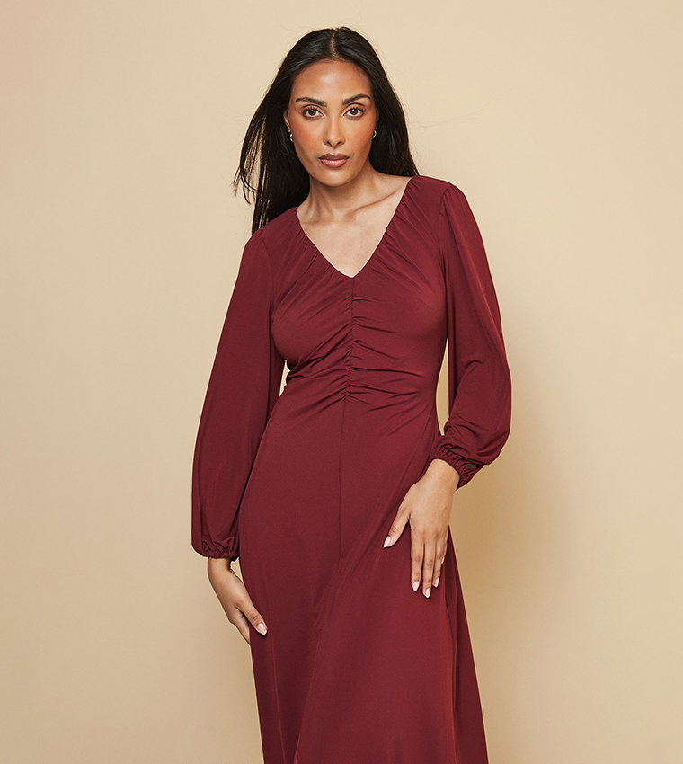 Petite Gathered Front Jersey Midi Dress