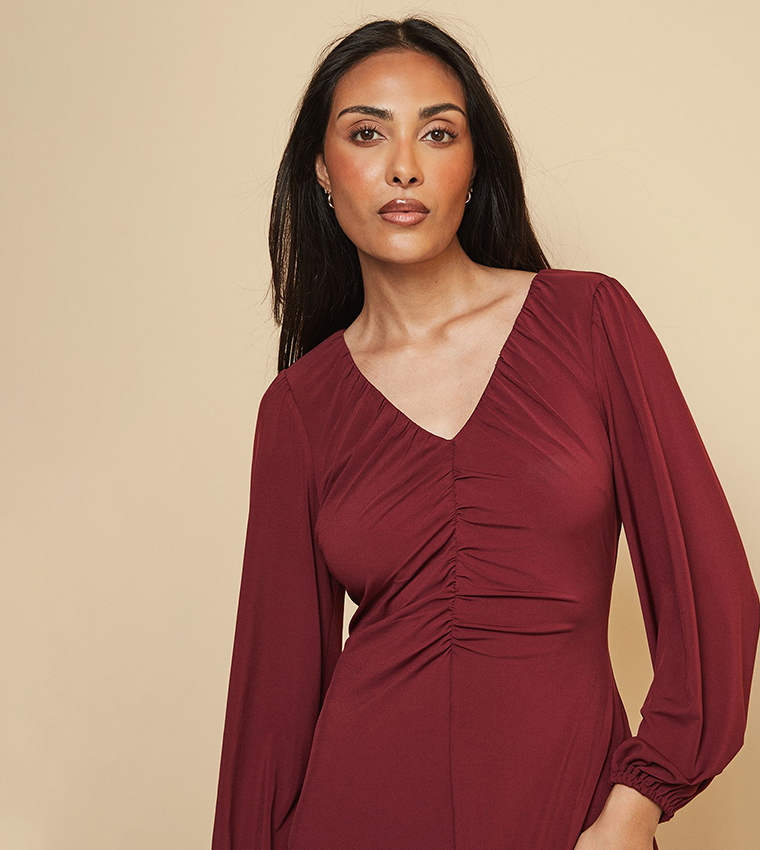 Petite Gathered Front Jersey Midi Dress