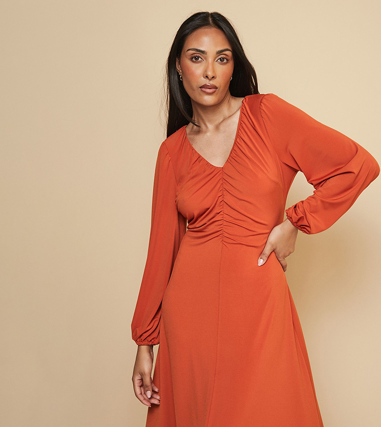 Petite Gathered Front Jersey Midi Dress