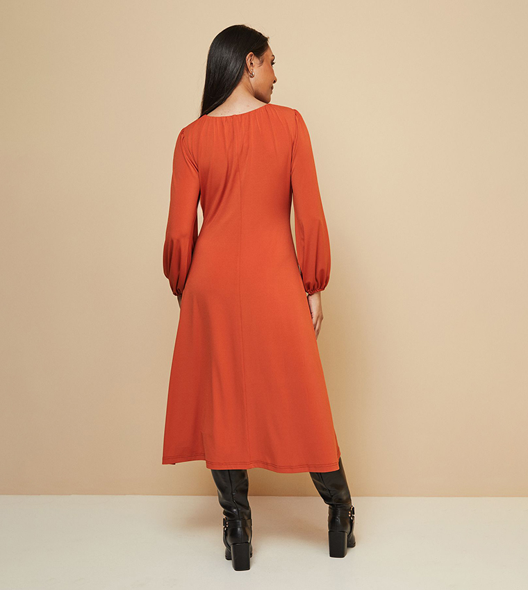 Petite Gathered Front Jersey Midi Dress