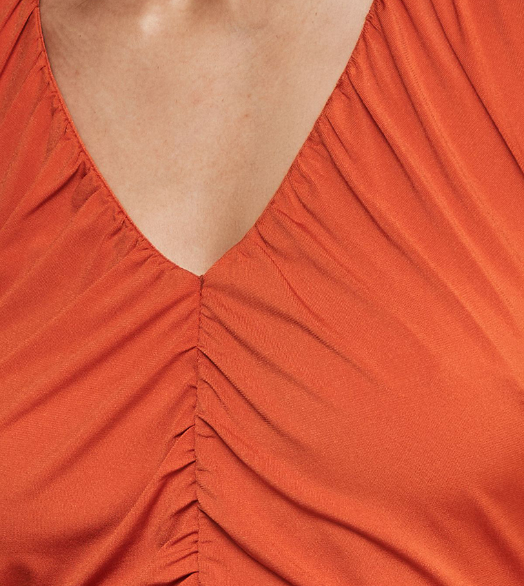 Petite Gathered Front Jersey Midi Dress