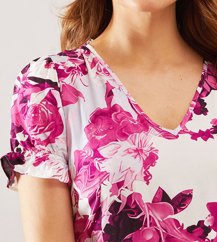 Floral Print Puff Sleeves Midi Dress