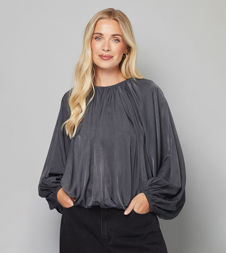 Petite Gathered Puff Hem Top