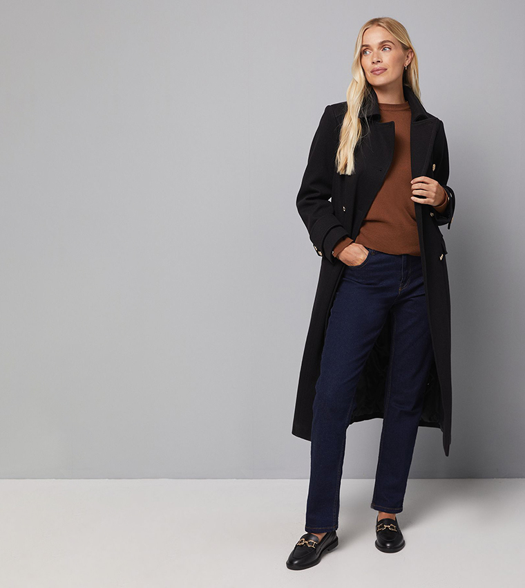 Petite Military Double Breasted Coat