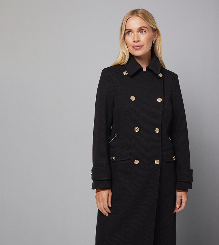 Petite Military Double Breasted Coat