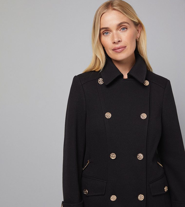 Petite Military Double Breasted Coat
