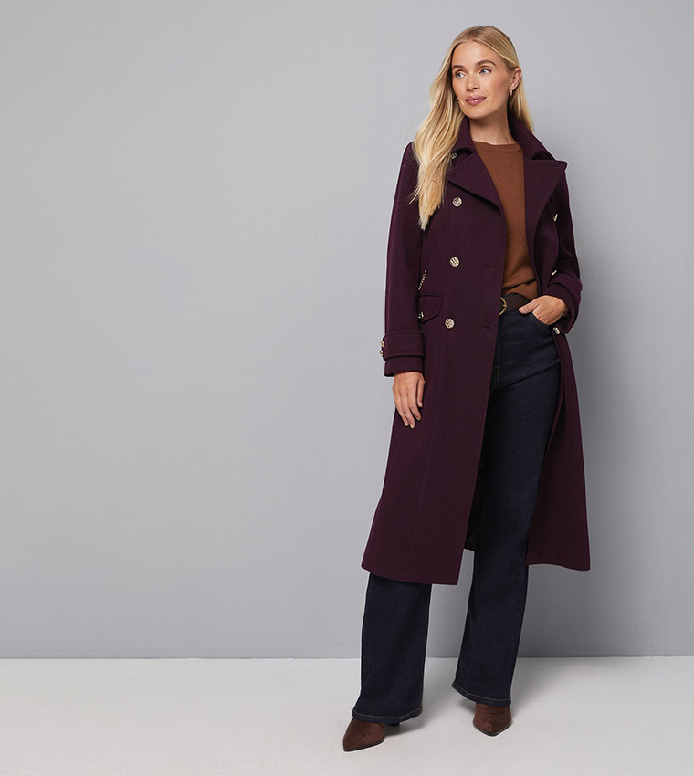 Petite Military Double Breasted Coat