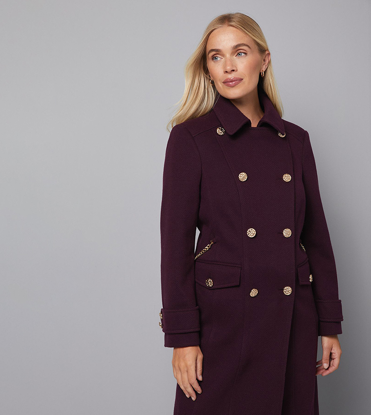 Petite Military Double Breasted Coat