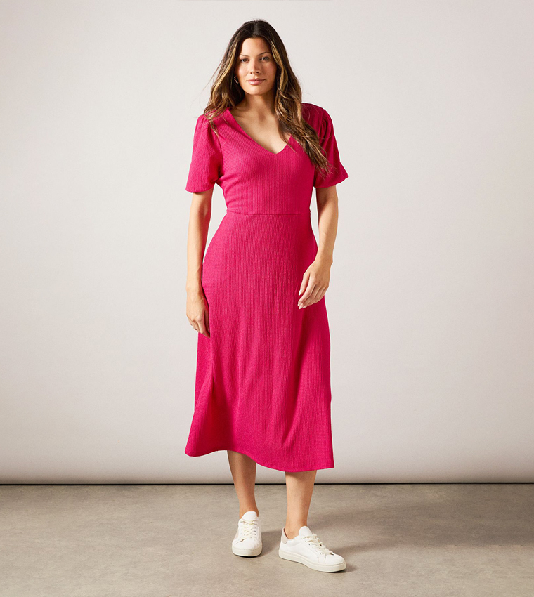 Jersey V-Neck Midi Tea Dress