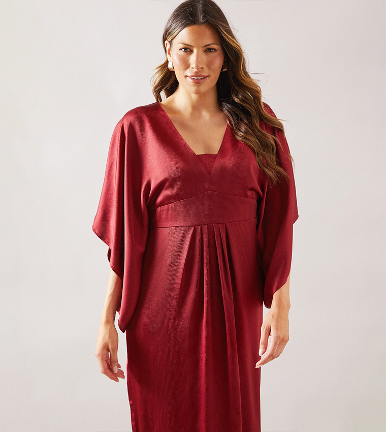 Satin Cape Sleeves Midi Dress