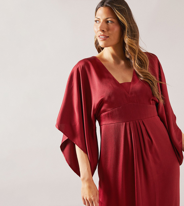 Satin Cape Sleeves Midi Dress