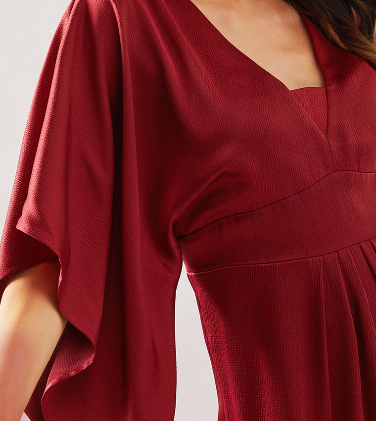 Satin Cape Sleeves Midi Dress